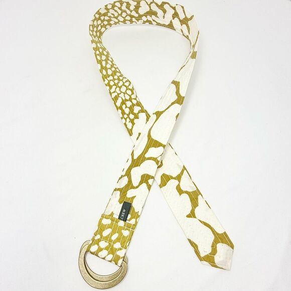J. Crew Yellow White Abstract Animal Print 100% Cotton Slide Buckle Fabric Belt - Picture 4 of 10